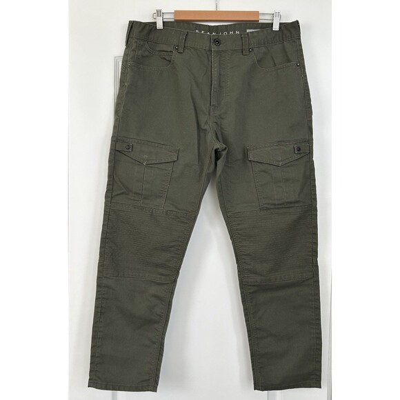 Sean John Pants Men 36x28 Green Mercer Cargo Slim Straight Double Knee Moto - Picture 1 of 13